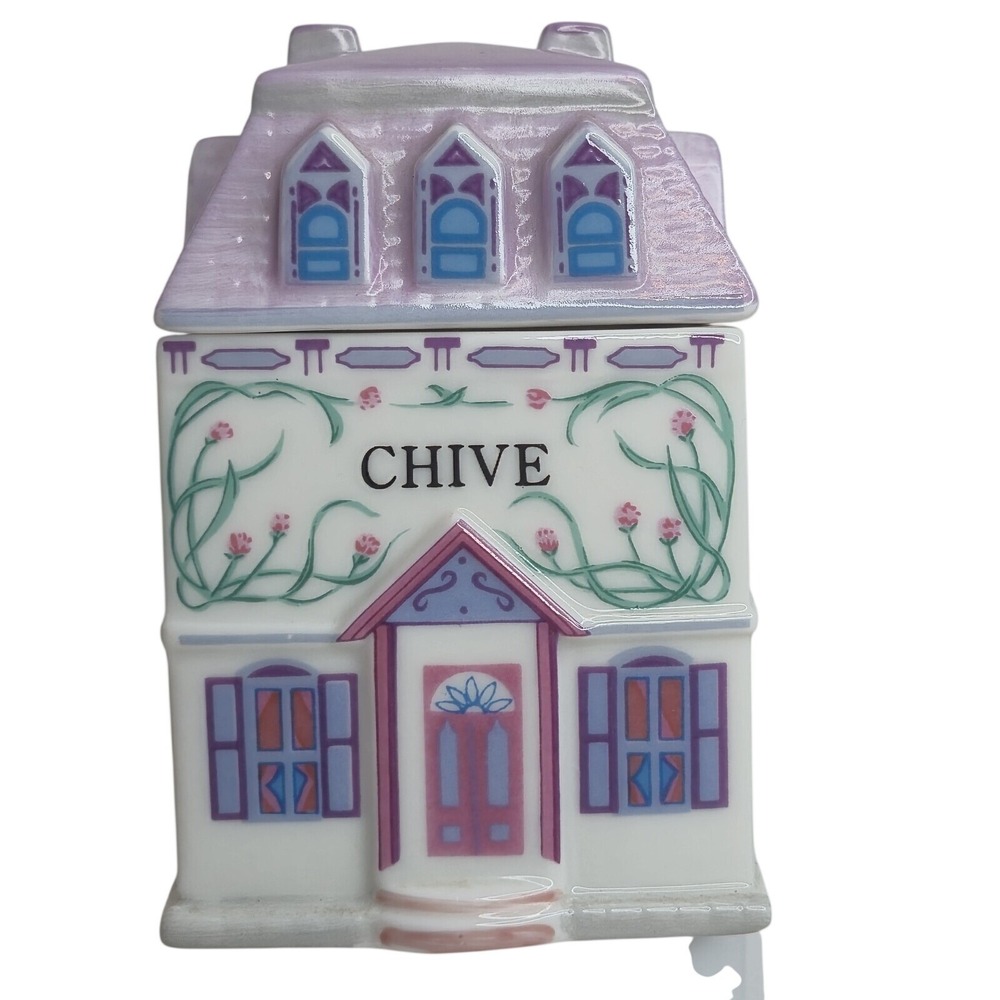 Lenox Spice Village Chive Porcelain House Jar 1989 Vintage Victorian Cottage